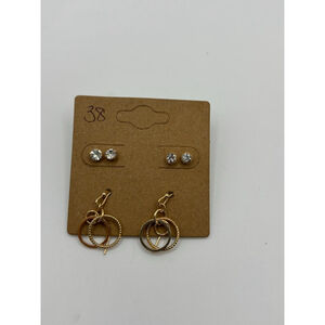 Gold & Clear Stud & Hoop Earrings Three Pairs
